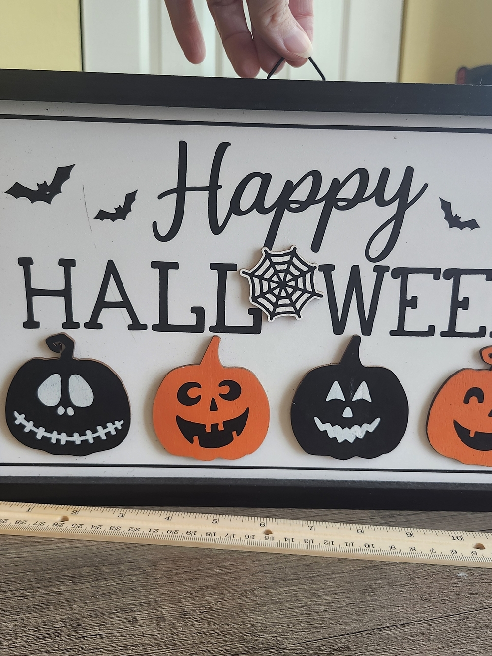 Happy Halloween Wall Plaque - Orange & Black Pumpkin Sign
